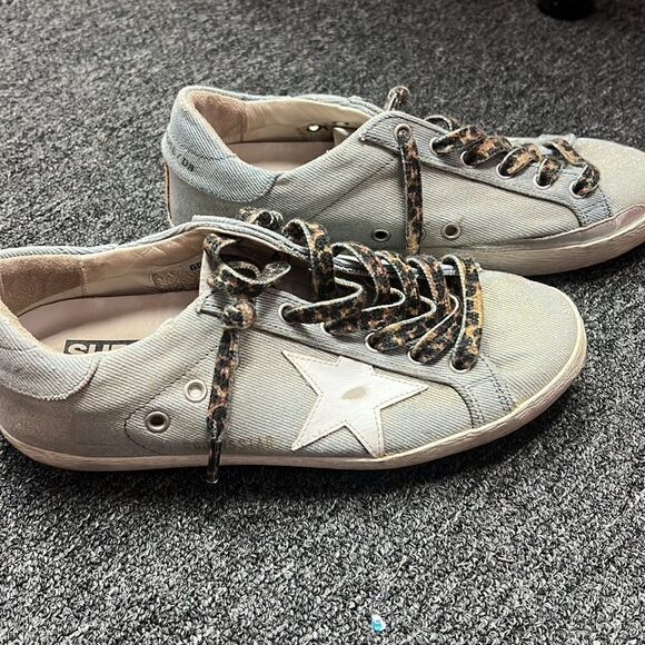 Denim and Leopard Golden Goose LIKE NEW Size 38 Womens Sneakers - Picture 2 of 7